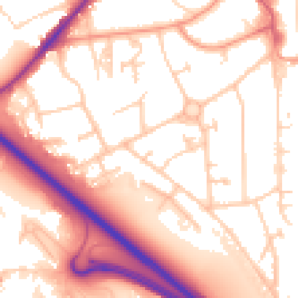 Daytime road noise heatmap for RH6 7LW