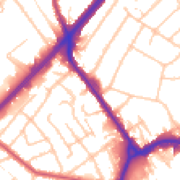 Daytime road noise heatmap for RM1 1DT