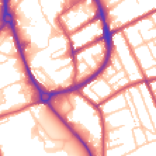 Daytime road noise heatmap for RM1 1QL