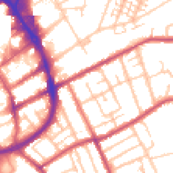 Daytime road noise heatmap for RM1 2BF