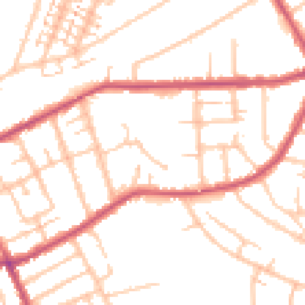 Daytime road noise heatmap for RM1 2BJ