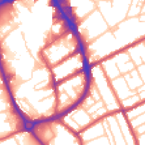 Daytime road noise heatmap for RM1 2JT