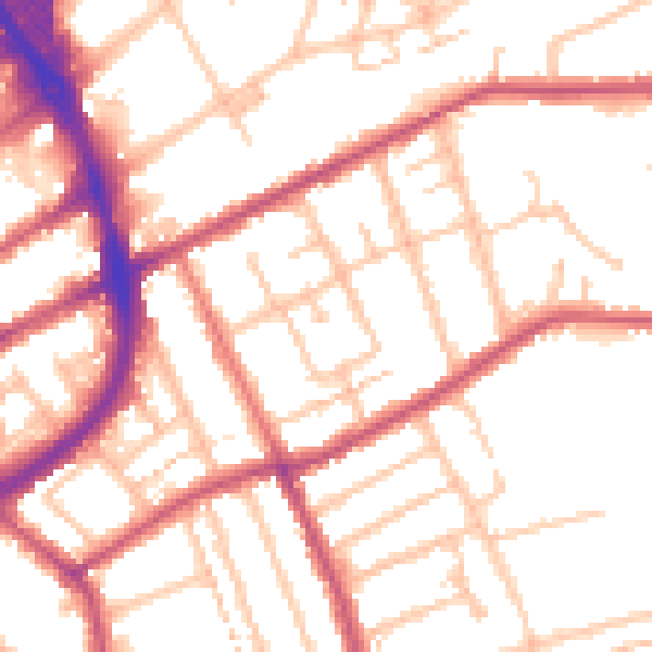 Daytime road noise heatmap for RM1 2QN