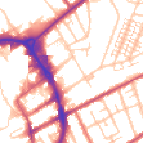 Daytime road noise heatmap for RM1 3FG