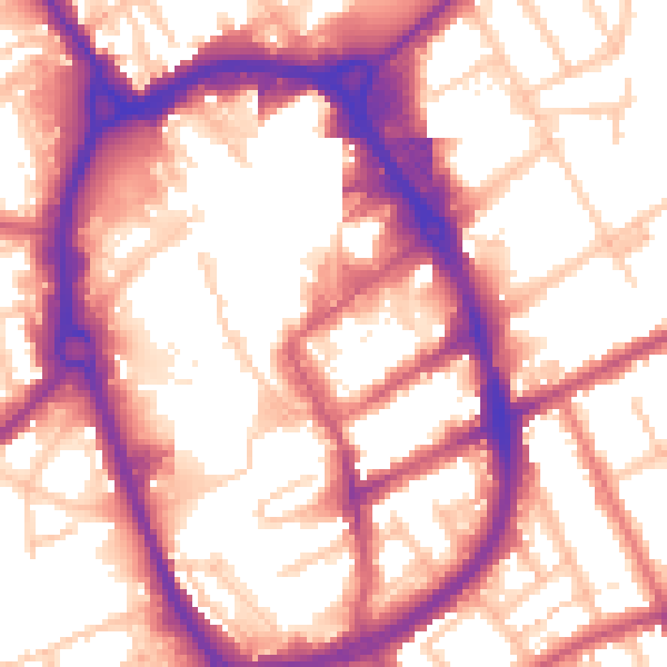 Daytime road noise heatmap for RM1 3JZ
