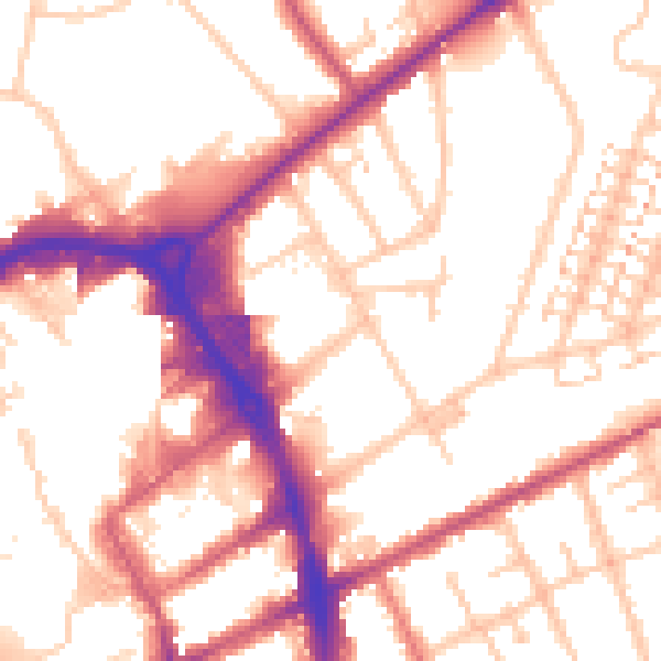 Daytime road noise heatmap for RM1 3LN