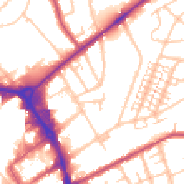 Daytime road noise heatmap for RM1 3NA