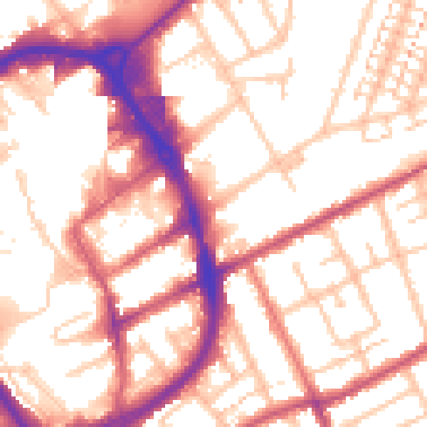Daytime road noise heatmap for RM1 3QF