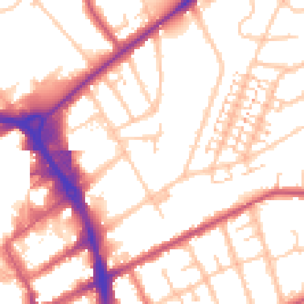 Daytime road noise heatmap for RM1 3QX
