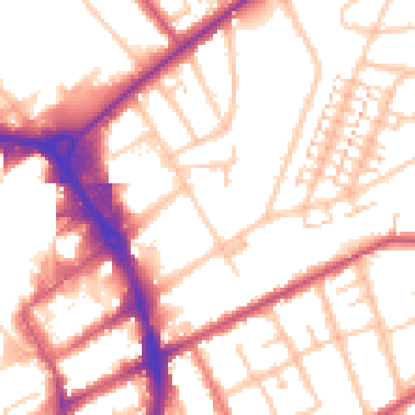 Daytime road noise heatmap for RM1 3QZ