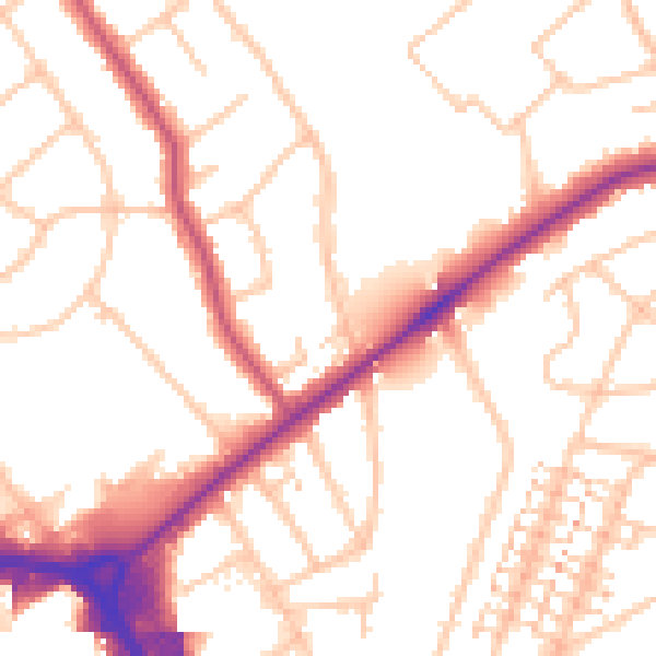Daytime road noise heatmap for RM1 4EQ