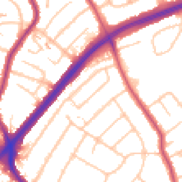 Daytime road noise heatmap for RM1 4NS