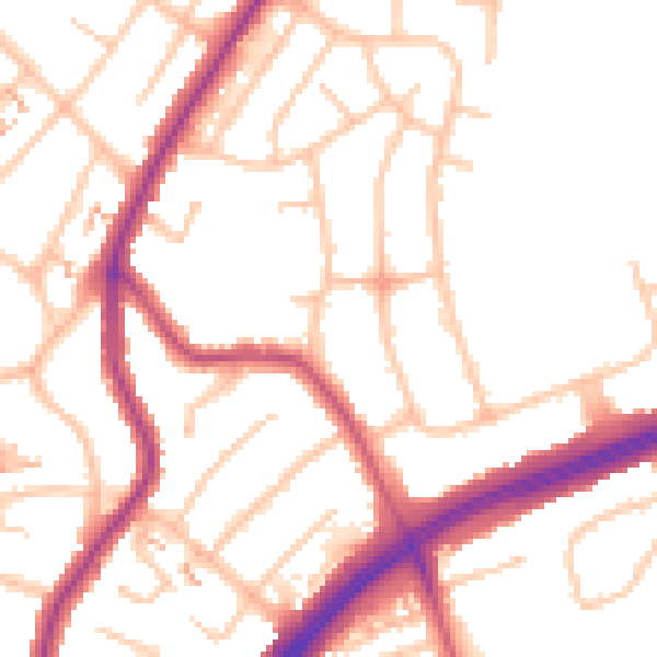 Daytime road noise heatmap for RM1 4UB