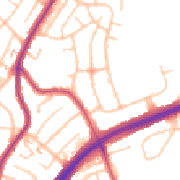 Daytime road noise heatmap for RM1 4UR