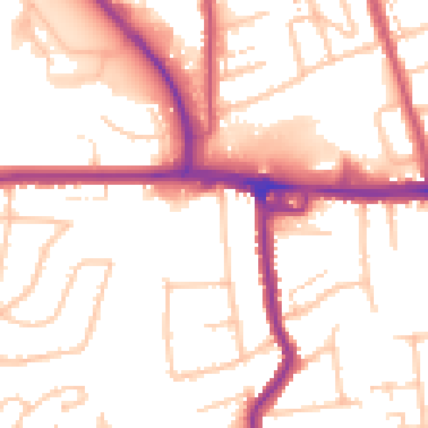 Daytime road noise heatmap for RM12 4DQ