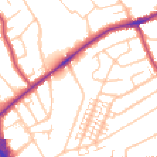 Daytime road noise heatmap for RM2 5AJ