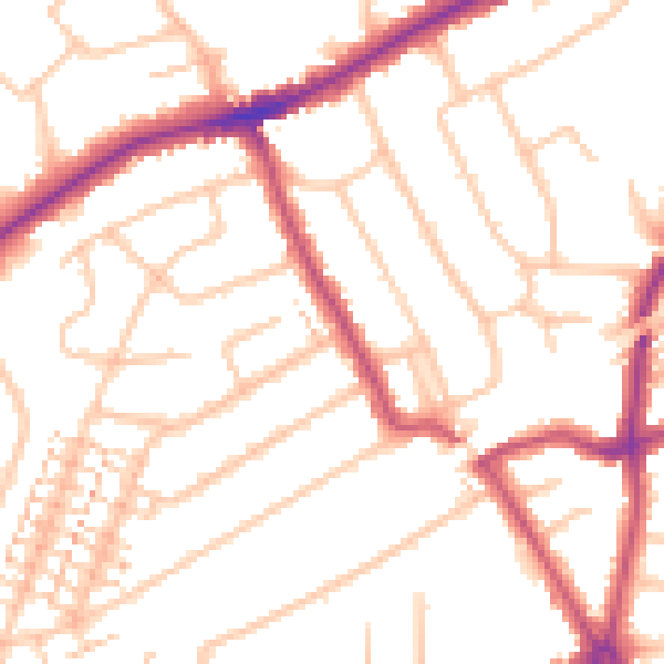 Daytime road noise heatmap for RM2 5JU