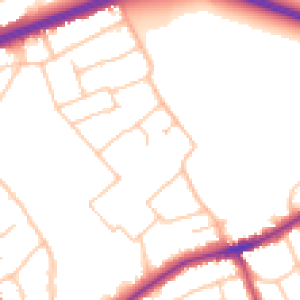 Daytime road noise heatmap for RM2 5NX