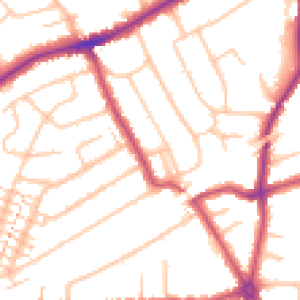 Daytime road noise heatmap for RM2 6BE