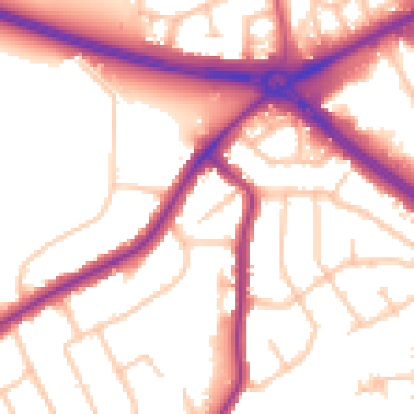 Daytime road noise heatmap for RM2 6LJ