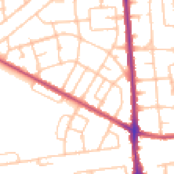 Daytime road noise heatmap for RM9 5DU