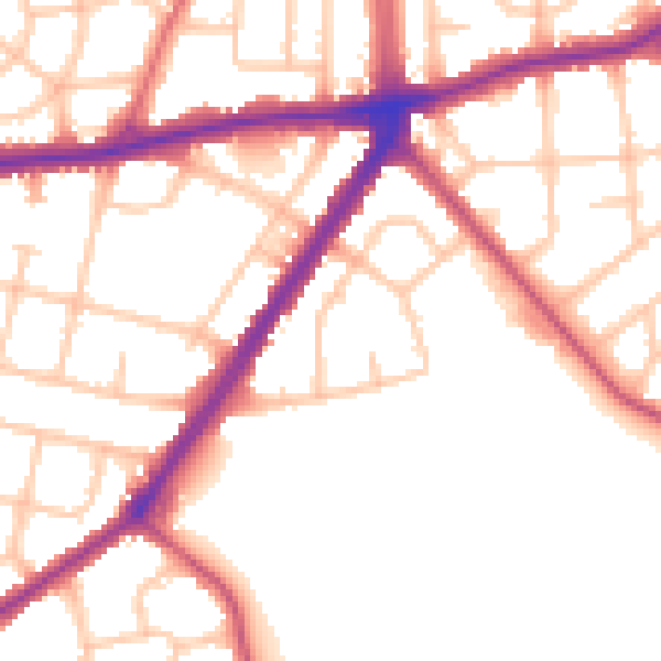 Daytime road noise heatmap for RM9 5XU