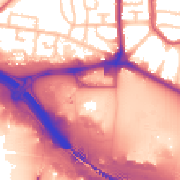 Daytime road noise heatmap for RM9 6FJ