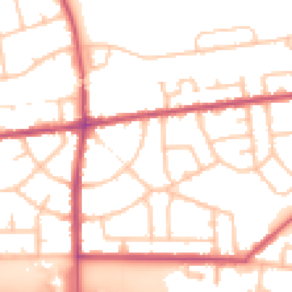 Daytime road noise heatmap for RM9 6TJ