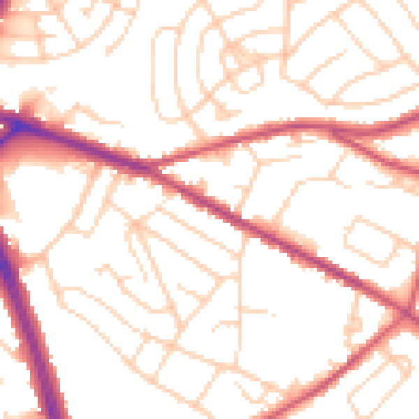 Daytime road noise heatmap for S12 2AQ