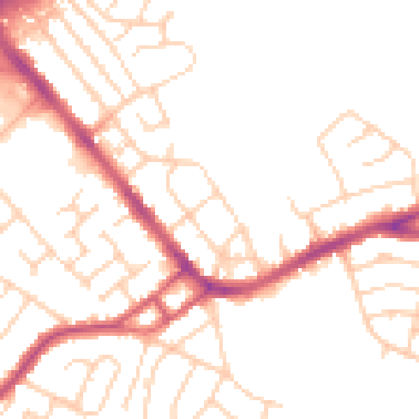Daytime road noise heatmap for S13 9AW