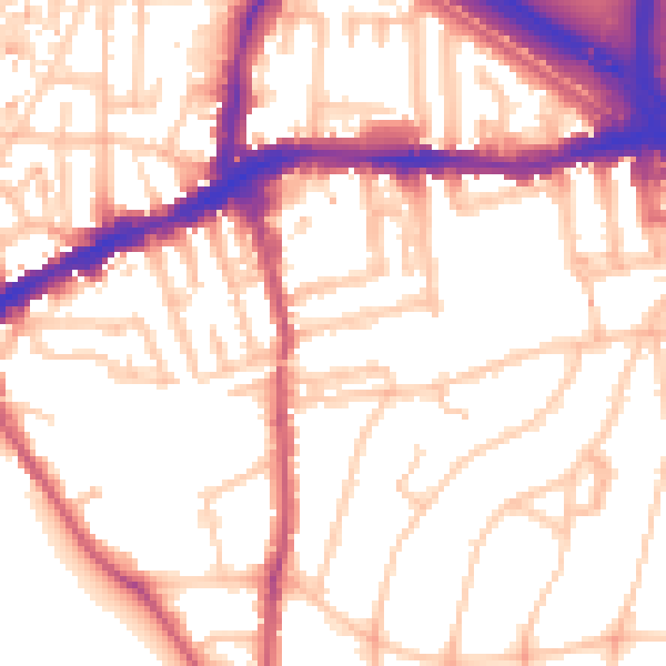 Daytime road noise heatmap for SE10 0DA