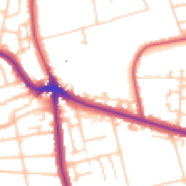 Daytime road noise heatmap for SE12 8ER