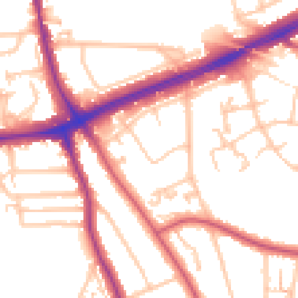 Daytime road noise heatmap for SE12 9LD