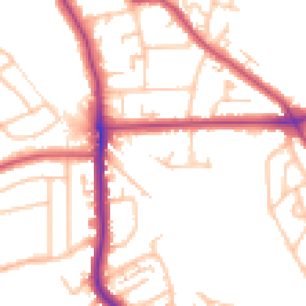 Daytime road noise heatmap for SE12 9TN