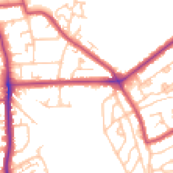 Daytime road noise heatmap for SE12 9TY