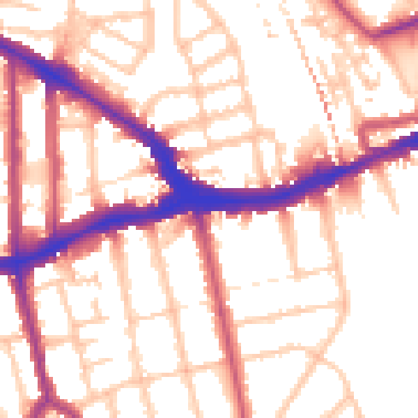 Daytime road noise heatmap for SE14 5AD