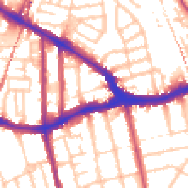 Daytime road noise heatmap for SE14 5AE