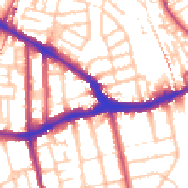 Daytime road noise heatmap for SE14 5AR
