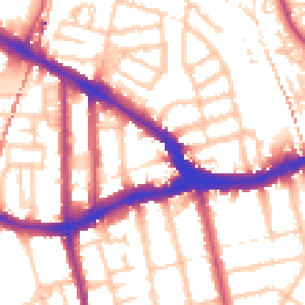 Daytime road noise heatmap for SE14 5AS