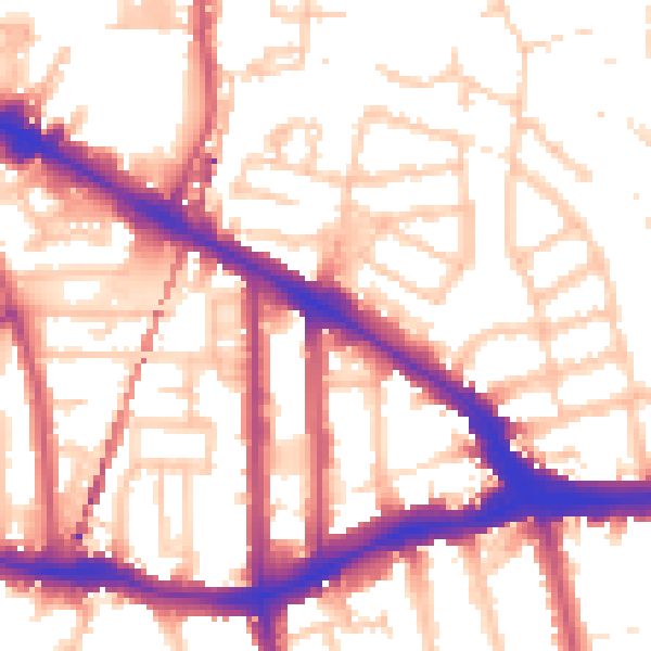 Daytime road noise heatmap for SE14 5BD