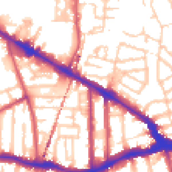 Daytime road noise heatmap for SE14 5BE