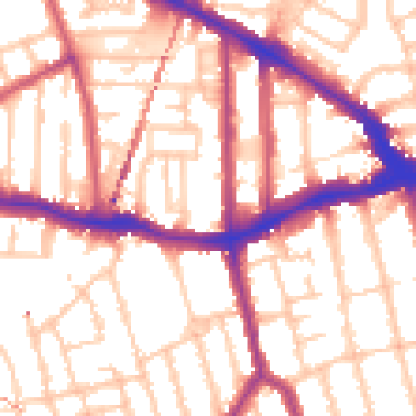 Daytime road noise heatmap for SE14 5BJ