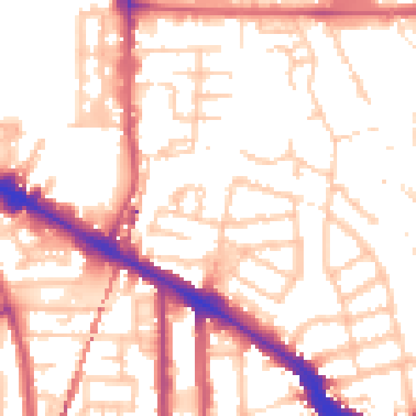 Daytime road noise heatmap for SE14 5EB
