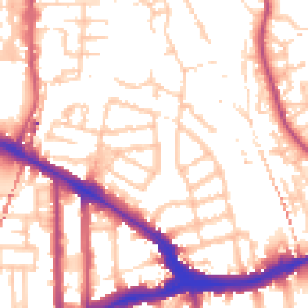 Daytime road noise heatmap for SE14 5EQ