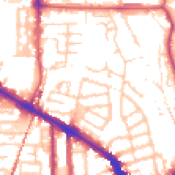 Daytime road noise heatmap for SE14 5EW