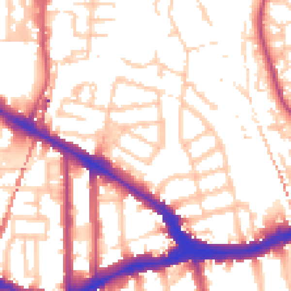 Daytime road noise heatmap for SE14 5EY