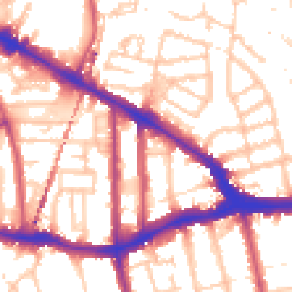 Daytime road noise heatmap for SE14 5JE
