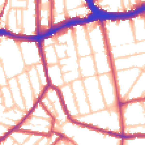 Daytime road noise heatmap for SE14 5PE