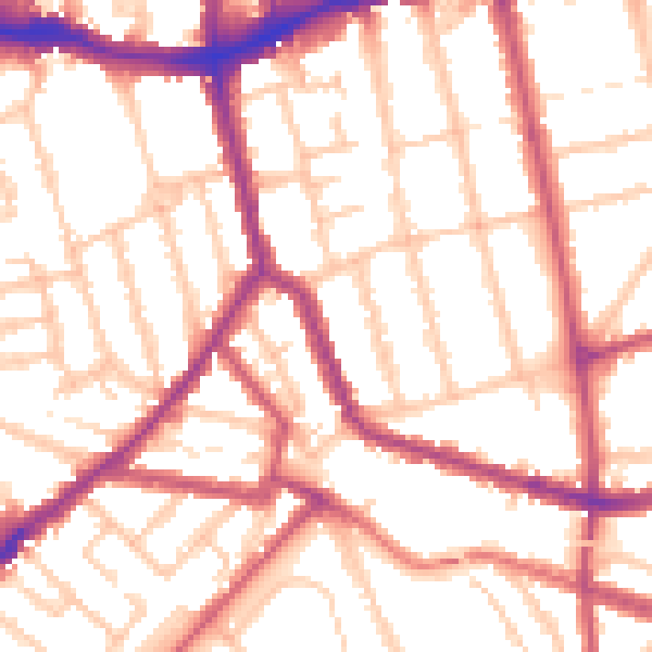 Daytime road noise heatmap for SE14 5TU