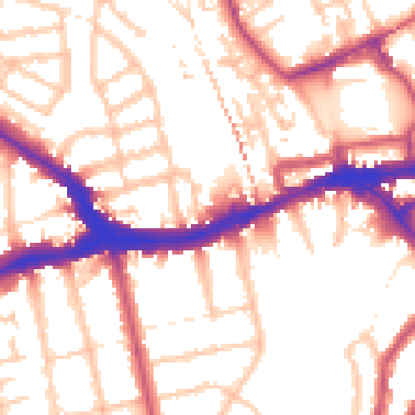 Daytime road noise heatmap for SE14 5UR